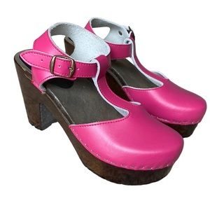 Sven Pink Leather T-strap Platform Clogs 38 7.5 8